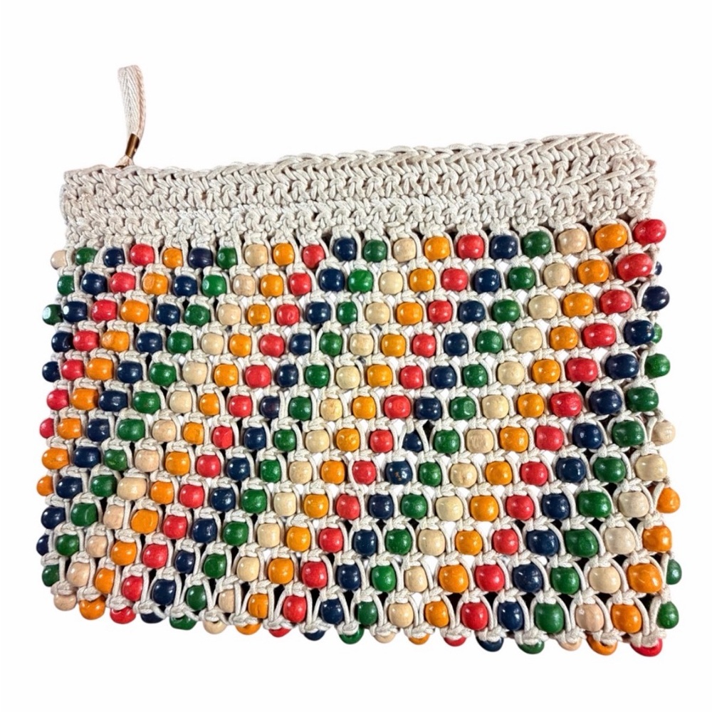 Madewell (NWOT) The Beaded Crochet Pouch Clutch Bag Multi Color Wood Boho